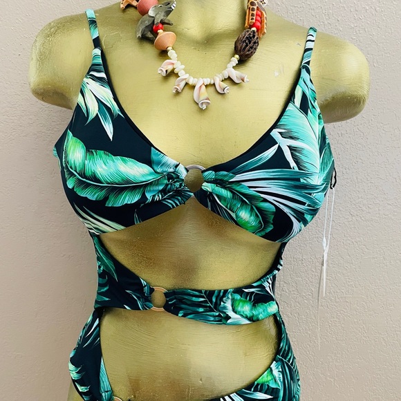 TINIBIKINI Swimwear NWT Cut-Out MONOKINI Palm Leaf Tropical Swimsuit Size Large - Picture 4 of 12